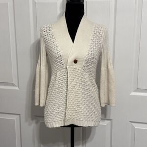 J Jill Cream Chunky Knit Bell Sleeve Button Detail Sweater XSP Wool Alpaca Women